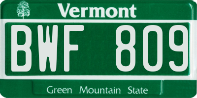 VT license plate BWF809
