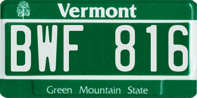 VT license plate BWF816