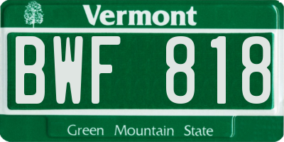 VT license plate BWF818