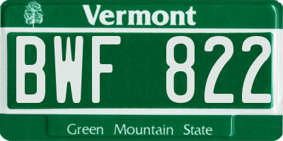 VT license plate BWF822