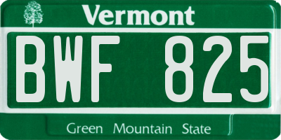VT license plate BWF825