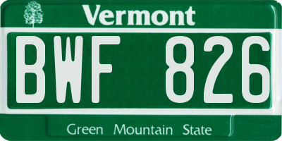 VT license plate BWF826