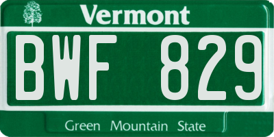 VT license plate BWF829