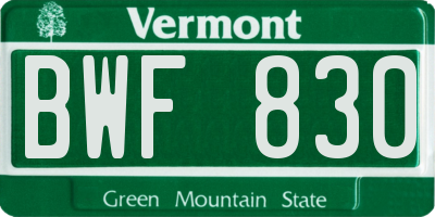 VT license plate BWF830