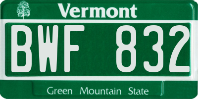 VT license plate BWF832