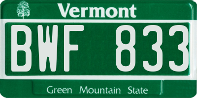 VT license plate BWF833