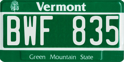 VT license plate BWF835