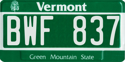 VT license plate BWF837