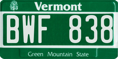 VT license plate BWF838