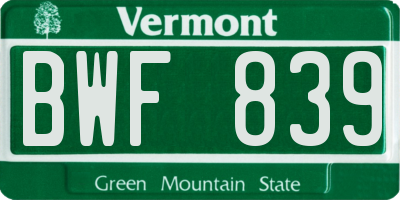 VT license plate BWF839
