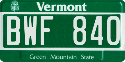 VT license plate BWF840