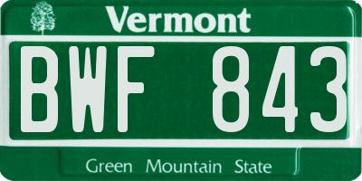 VT license plate BWF843
