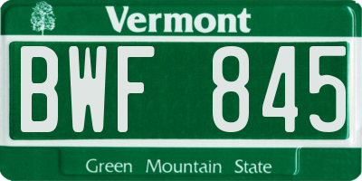 VT license plate BWF845