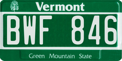 VT license plate BWF846