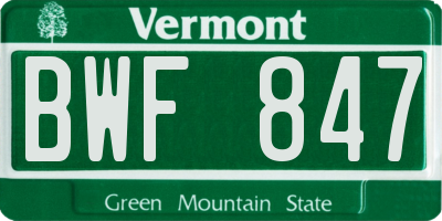 VT license plate BWF847
