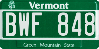 VT license plate BWF848