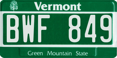 VT license plate BWF849