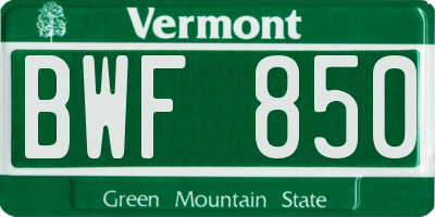 VT license plate BWF850