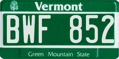 VT license plate BWF852