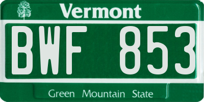 VT license plate BWF853