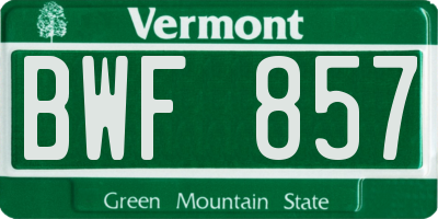 VT license plate BWF857