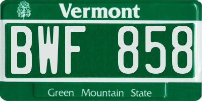VT license plate BWF858