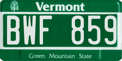 VT license plate BWF859