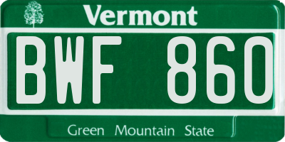 VT license plate BWF860