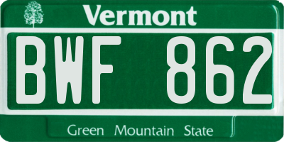 VT license plate BWF862