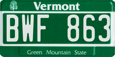 VT license plate BWF863
