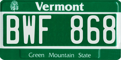 VT license plate BWF868