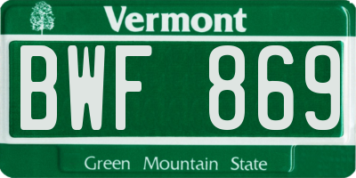 VT license plate BWF869