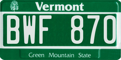 VT license plate BWF870