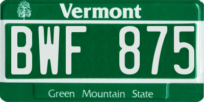 VT license plate BWF875