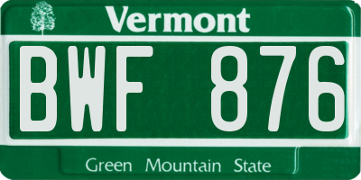 VT license plate BWF876