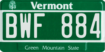 VT license plate BWF884