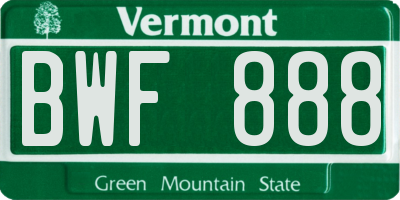 VT license plate BWF888