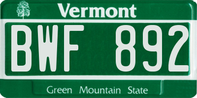 VT license plate BWF892