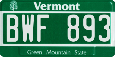 VT license plate BWF893