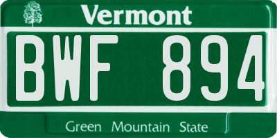VT license plate BWF894