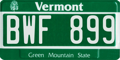 VT license plate BWF899