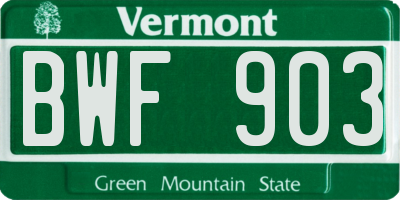 VT license plate BWF903