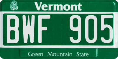 VT license plate BWF905