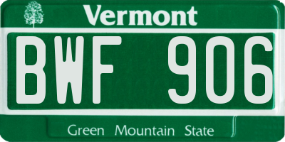 VT license plate BWF906