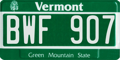 VT license plate BWF907