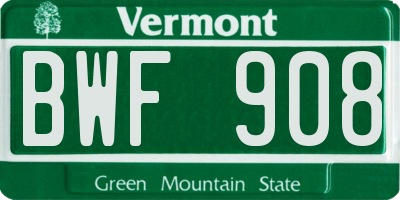 VT license plate BWF908