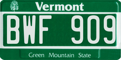 VT license plate BWF909