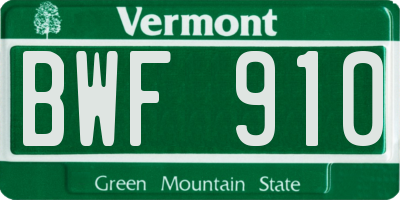 VT license plate BWF910