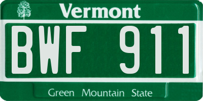 VT license plate BWF911