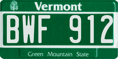 VT license plate BWF912